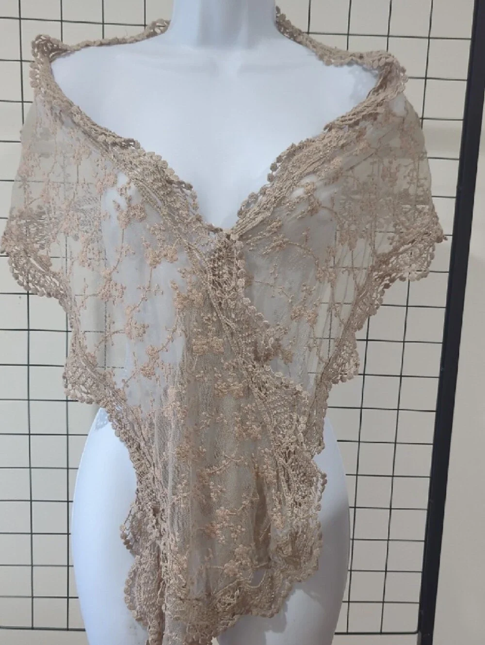 Handcrafted Cream Lace Wall Tapestry with Floral Embroidery